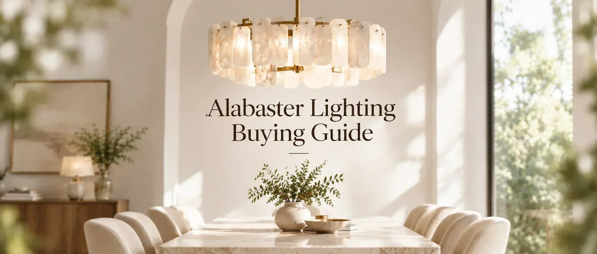 Alabaster lighting hanging on the table