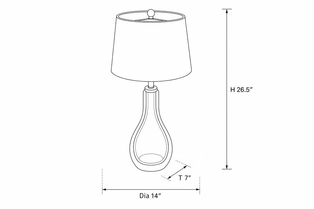 Handblown Teardrop Blue Art Glass Table Lamp dimensions