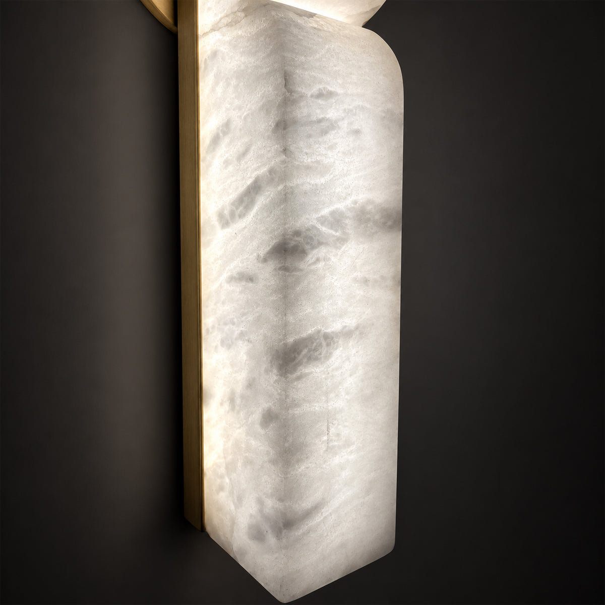 Close up view showing natural cloud like veins and soft translucent lighting texture of Spanish alabaster stone