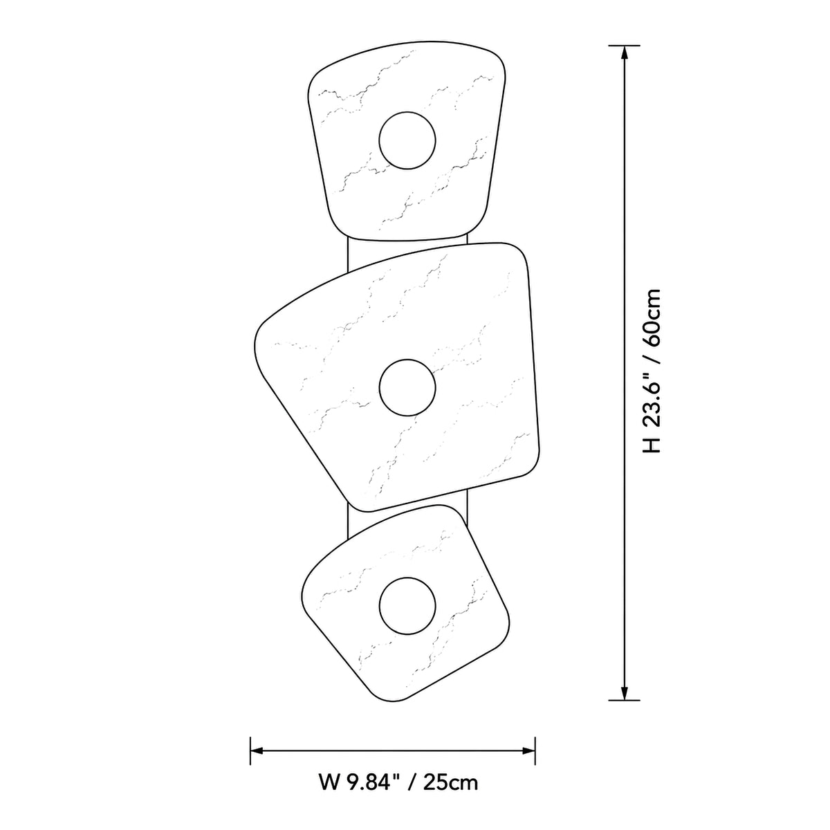 Dimension diagram showing height and width for organic Spanish alabaster pebble wall sconce