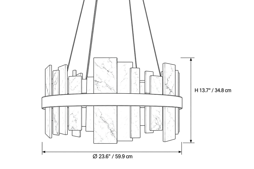 Alabaster Brass Staggered Ring Chandelier dimensions